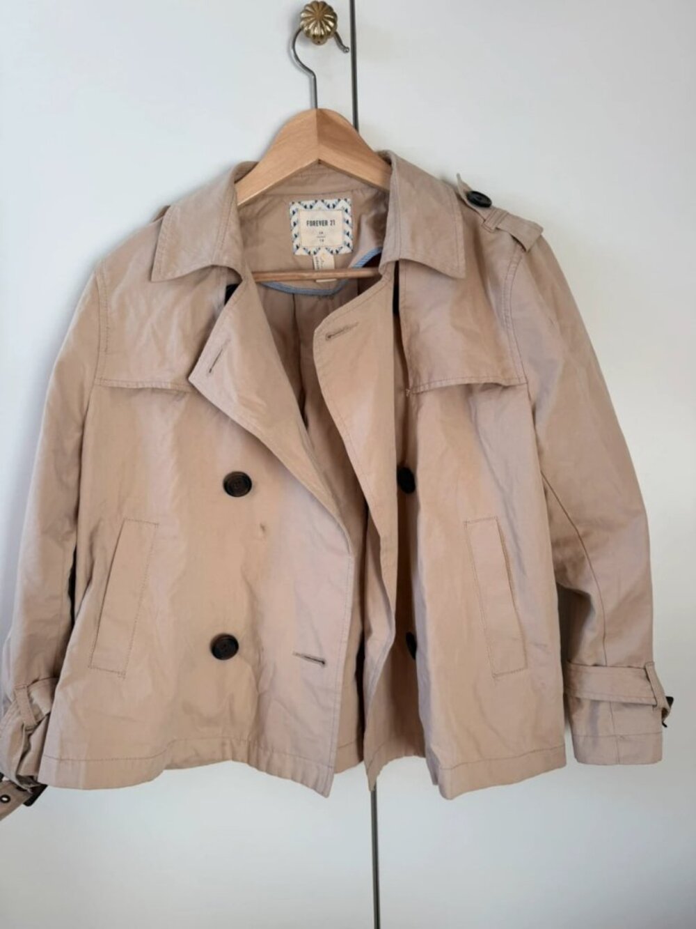 Beige Cropped Double-Breasted Trench Jacket Size L